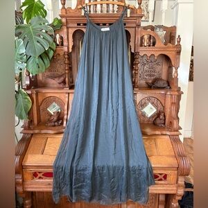 Mahina Charcoal Flowy Silky Maxi Dress Size Small/Medium